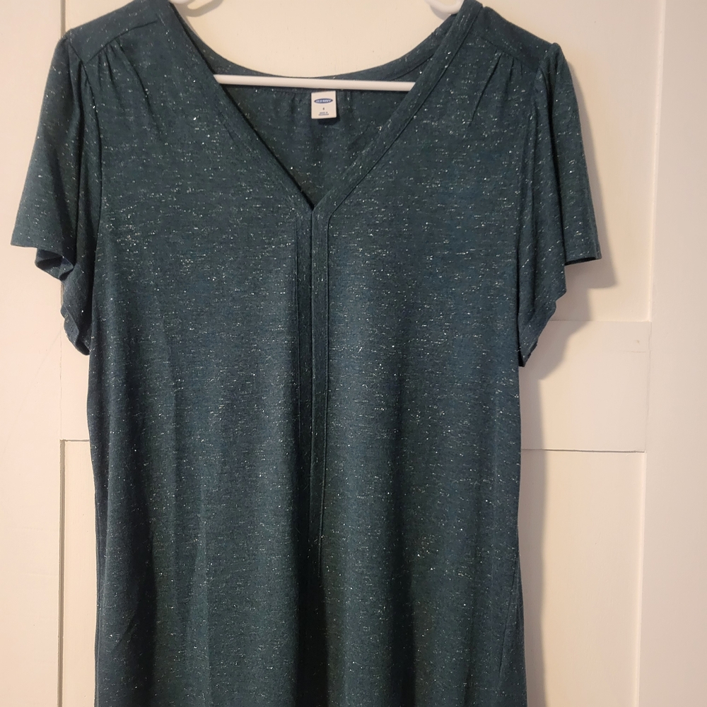 Old Navy Teal Flecked V-Neck Short Sleeve Top